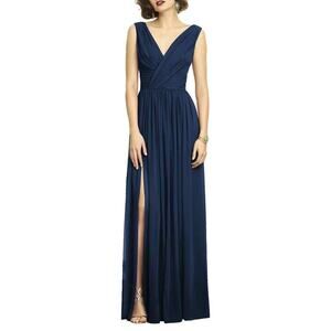 Dessy Collection Midnight Blue Sleeveless Draped Chiffon Maxi Dress 8 NWT